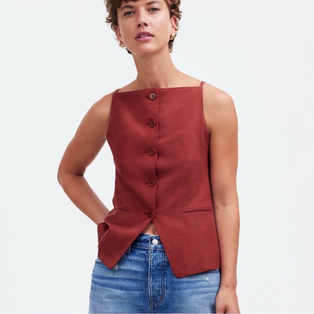 Madewell Brick Red Button-Up Vest - Picture 2 of 5